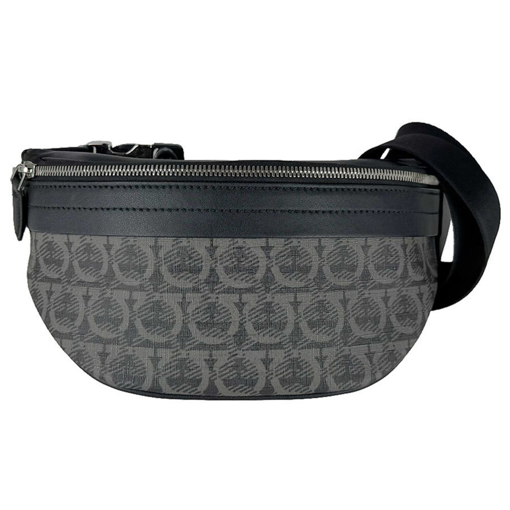 Salvatore Ferragamo body bag, Gancini design, leather, gray, black, silver, m...
